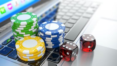 Online casino. Dices ve cips laptop.
