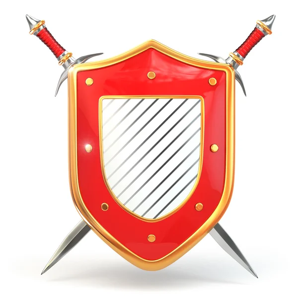 Escudo y espada. Concepto de seguridad. 3d —  Fotos de Stock