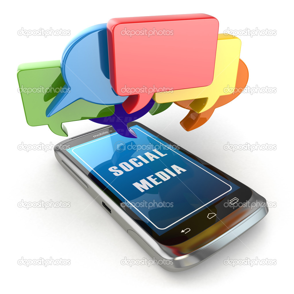 Mobile phone and social media speech bubbles.