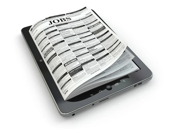 Zoek jobs op krant in Tablet PC. Conceptuele afbeelding. — Stockfoto