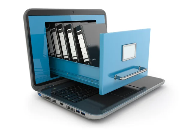 Data storage. Laptop and file cabinet with ring binders. — Stock Photo, Image