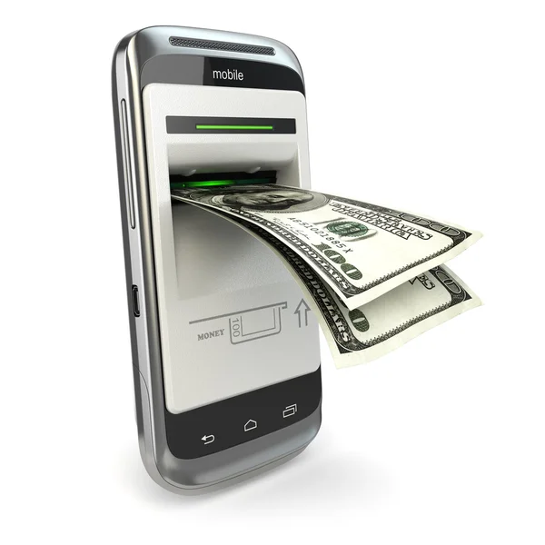 Мобільний банкінг. Оплата за телефон. Мобільний телефон і долар . — стокове фото