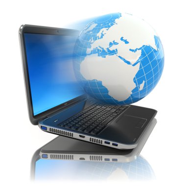 Internet kavramı. laptop ve toprak.