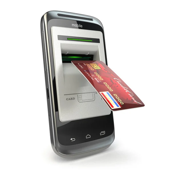 Mobiel bankieren. mobiele telefoon als ATM- en credit card. — Stockfoto