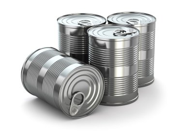 Food tin cans on white isolated background. clipart