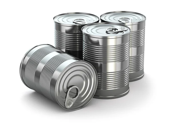 Food tin cans on white isolated background. — Stock Photo, Image