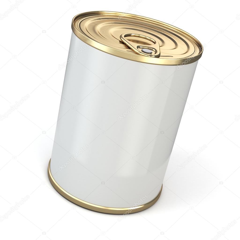 Food tin can on white isolated background.