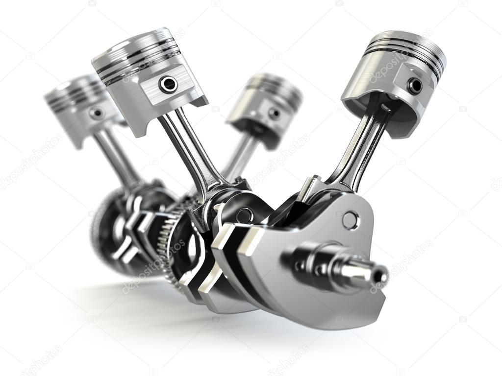 V4 engine pistons and cog