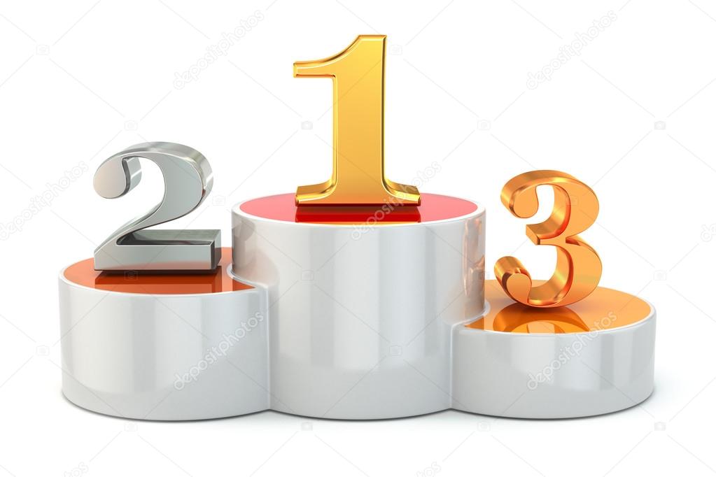 Podium with numbers of places on white isolated background.