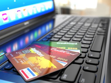 Online satın alma. kredi kartı dizüstü klavye.