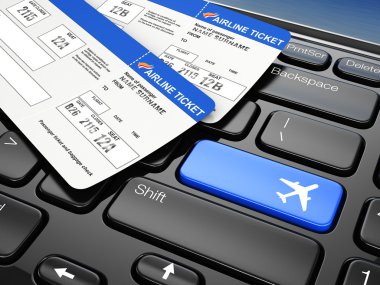 Online booking airplane tickets. 3d