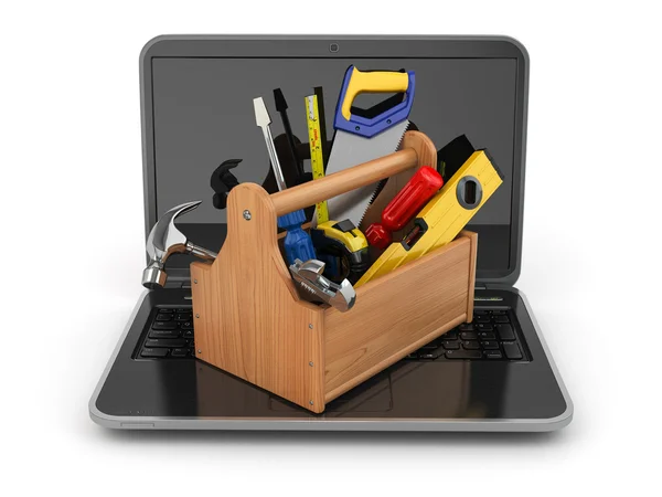 Online support. Laptop and toolbox. 3d — Stock Photo, Image