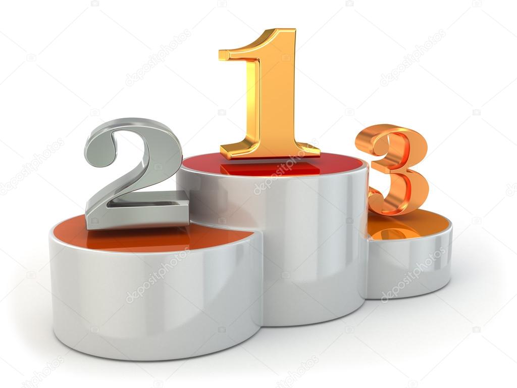 Podium with numbers of places on white isolated background.