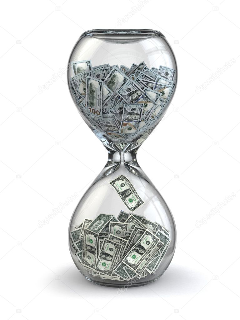 El tiempo es dinero. Inflación. Reloj de arena y dólar . — Foto de stock  #39964691 © Maksym Yemelyanov, image size:768x1024