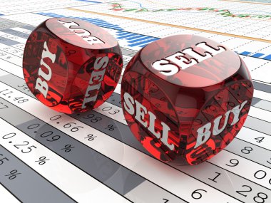 Borsa kavramı. Finansal grafik üzerinde zar.