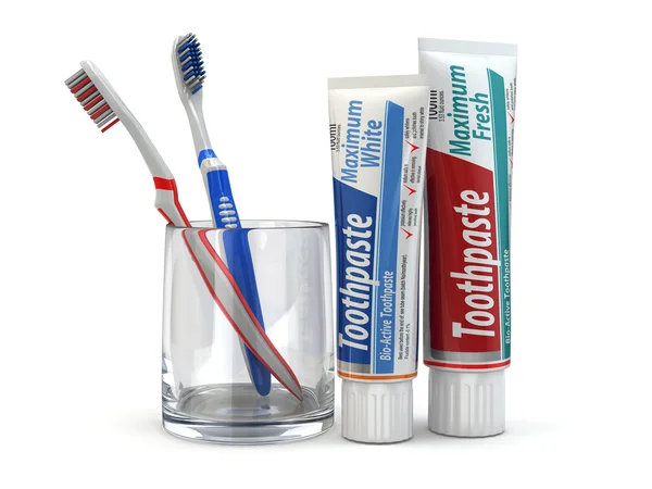 Ochrona jamy ustnej, pasty i szczoteczki do zębów. — Zdjęcie stockowe