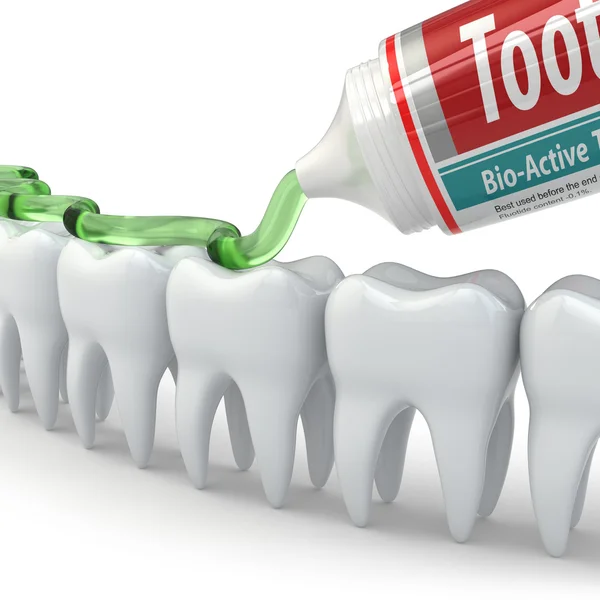 Proteção dentária, dentes e pasta de dentes — Fotografia de Stock