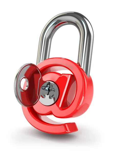 E-mail protection. At as lock and key. — Stock Photo, Image