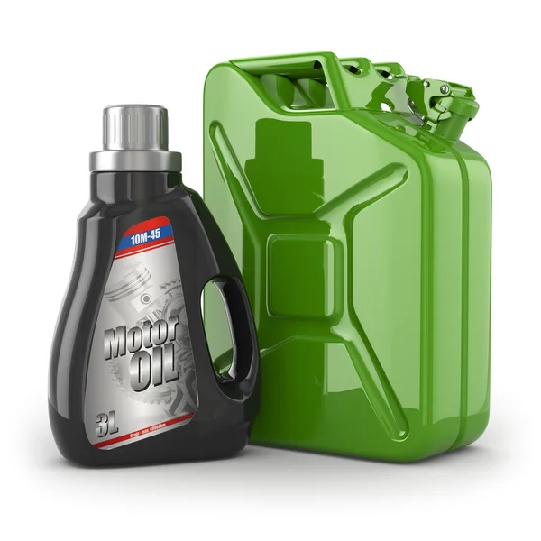 Motor oil canister and jerrycan of petrol or gas. — Stock Photo, Image