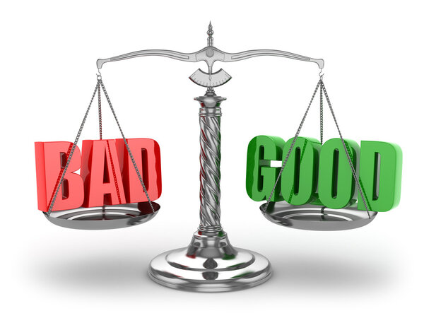 Balance bad or good. Scales on white isolated background.