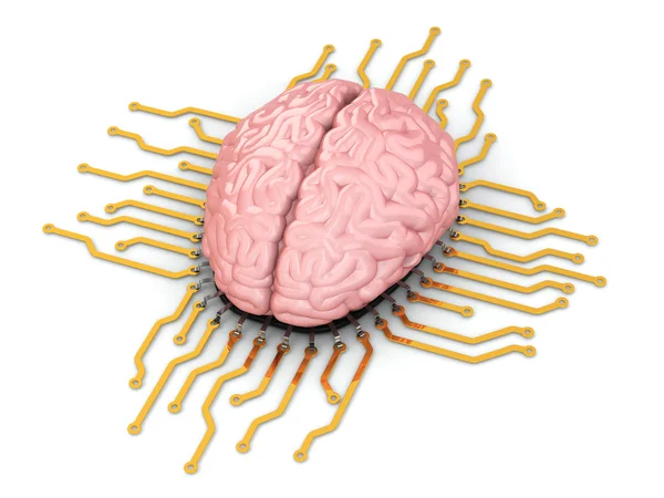 Human brain as computer chip. Concept of CPU. — Stock Photo, Image