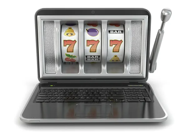 Online gokken concept. laptop slotmachine. — Stockfoto