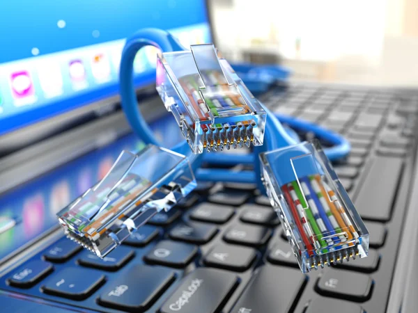 Internet koncept. laptop och Ethernet-kablar. — Stockfoto