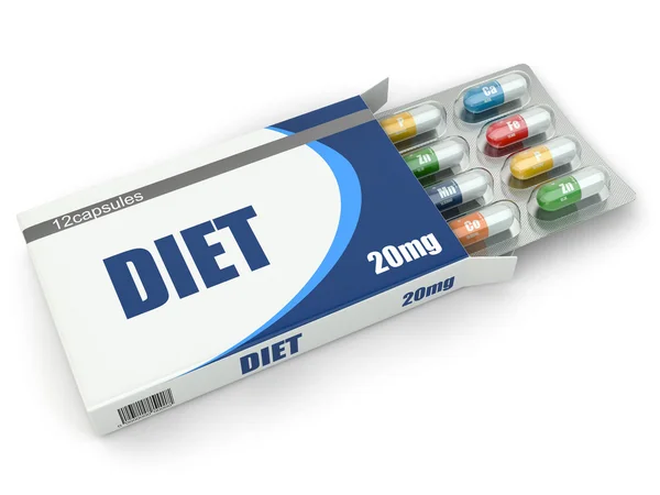 Diet concept. Vitamin pills in box. — Stock Photo, Image