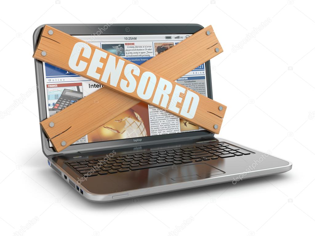 Concept of censure. Boarded up laptop,