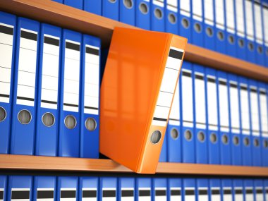 Office file binders on shelf. Archive. clipart