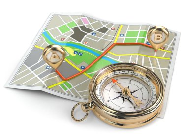 Navigation and gps concept. Compass and map.