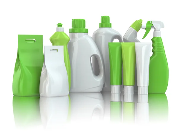 Cleaning supplies. Household chemical detergent bottles — Stock Photo, Image