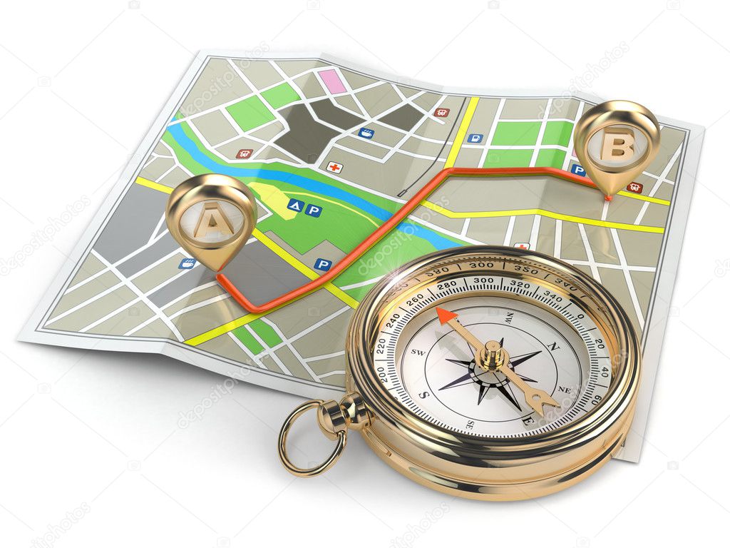 Navigation and gps concept. Compass and map. Stock Photo by ©maxxyustas