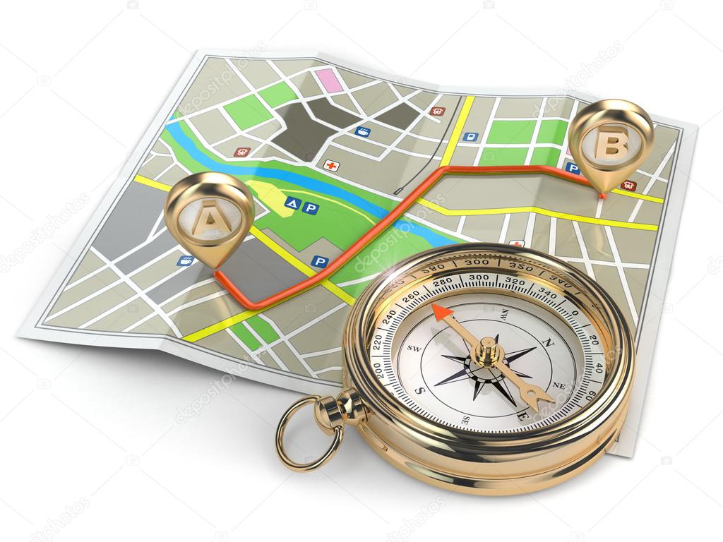 Navigation and gps concept. Compass and map.