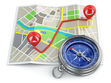 navigasyon ve gps bir kavram. Pusula ve harita.