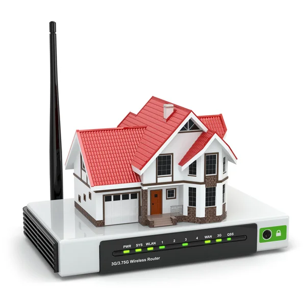 Drahtloses Heimnetzwerk. Haus auf WLAN-Router. — Stockfoto