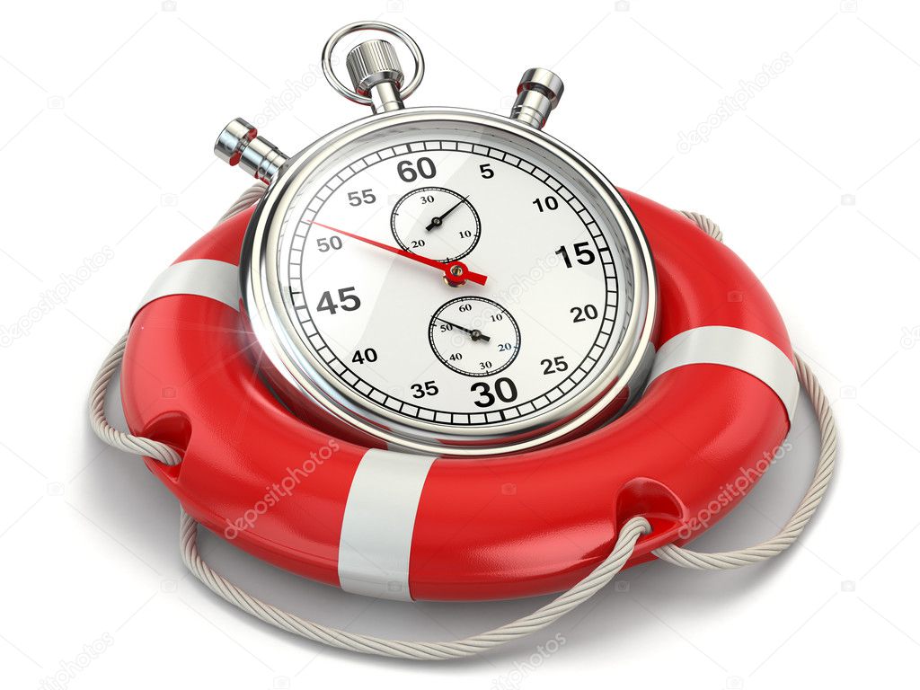 Fast first help. Stopwatch in lifebuoy. 3d
