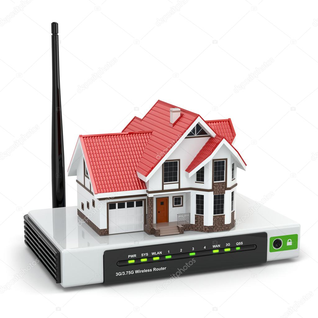 Home wireless network. House on wi-fi  router.