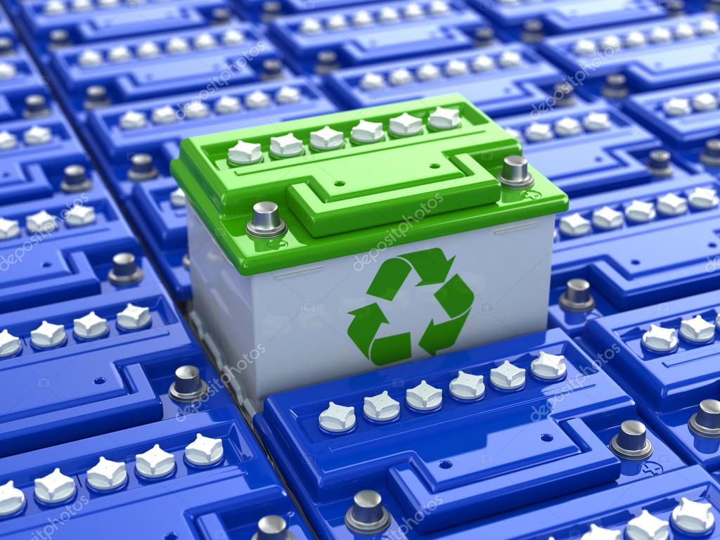 Car battery recycling. Green energy. Background from accumulator Stock