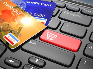 Online alışveriş. laptop klavye üzerinde kredi kartı. e-ticaret.