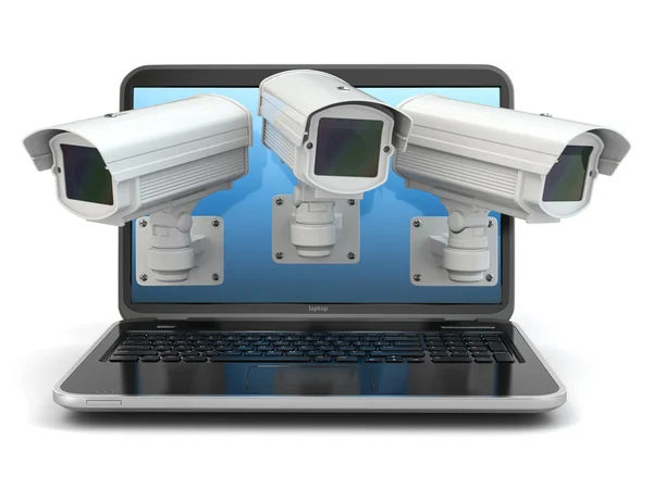 Seguridad en Internet. Ordenador portátil y CCTV —  Fotos de Stock