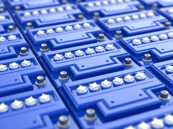 Autó akkumulátorok háttér. kék akkumulátorok. — Stock Fotó