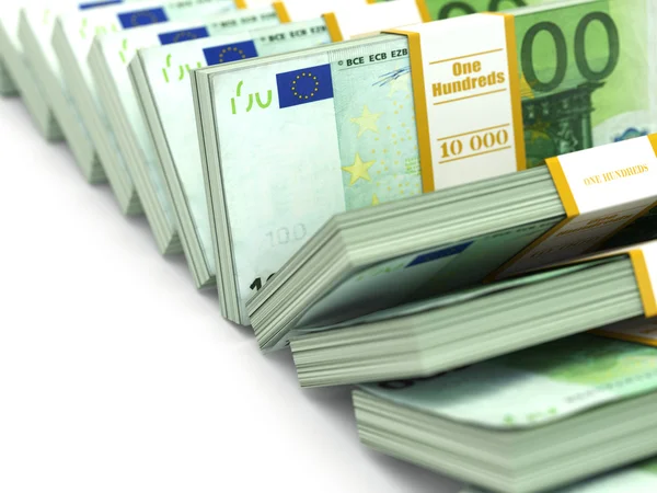 Rij van verpakkingen van euro. veel contant geld. — Stockfoto