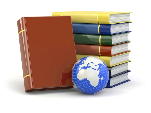 E-learning. boeken en aarde op witte achtergrond. — Stockfoto
