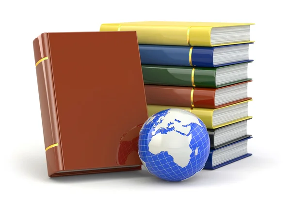 E-learning. Libros y tierra sobre fondo blanco . — Foto de Stock