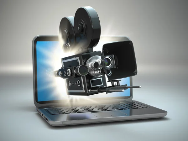 Video concept. Retro camera and  laptop. — Stock Photo, Image