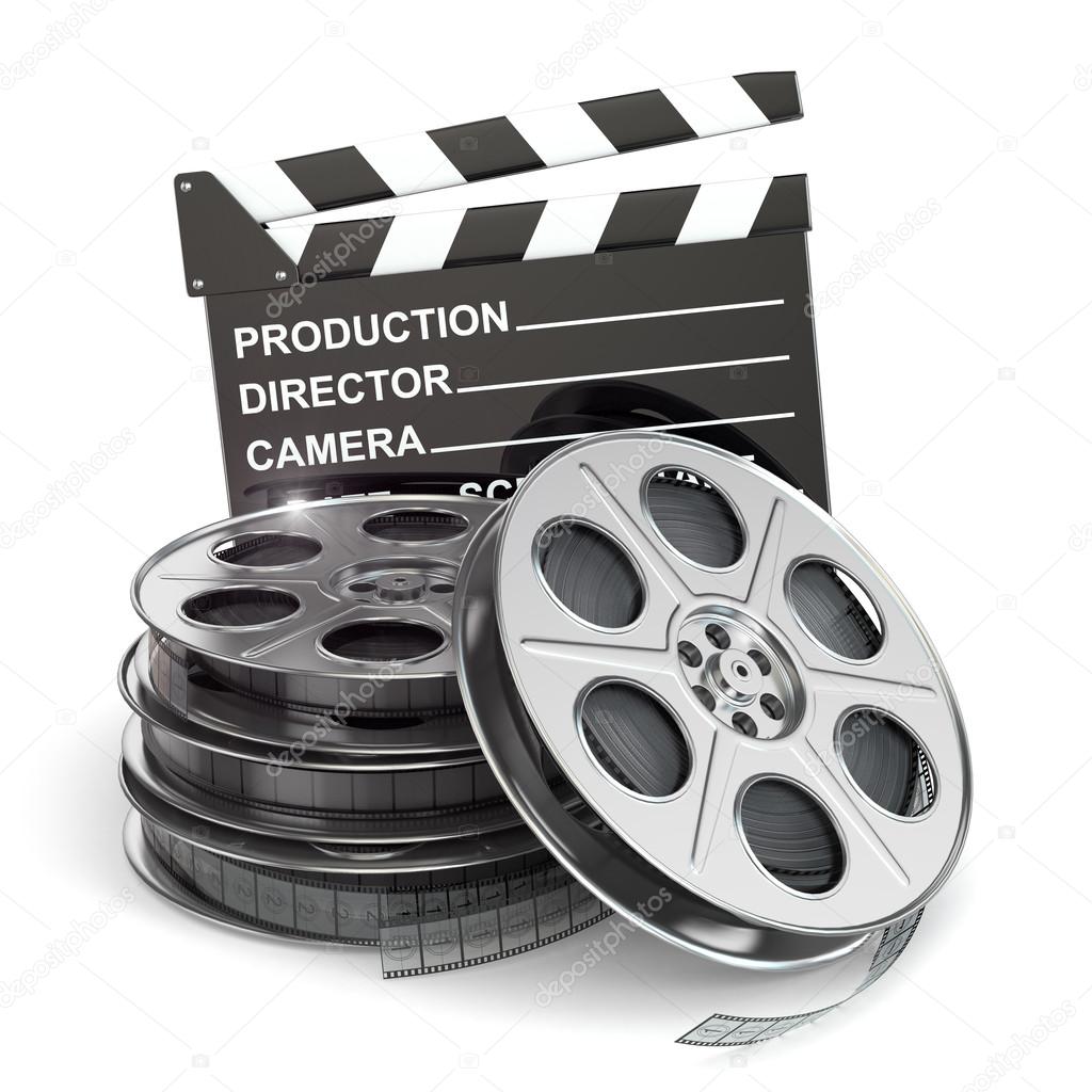 Movie concept. Film reels and clapboard — Stock Photo © maxxyustas