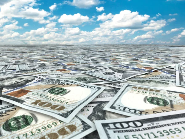 A lot of dollar banknotes and sky. — Stock Photo, Image