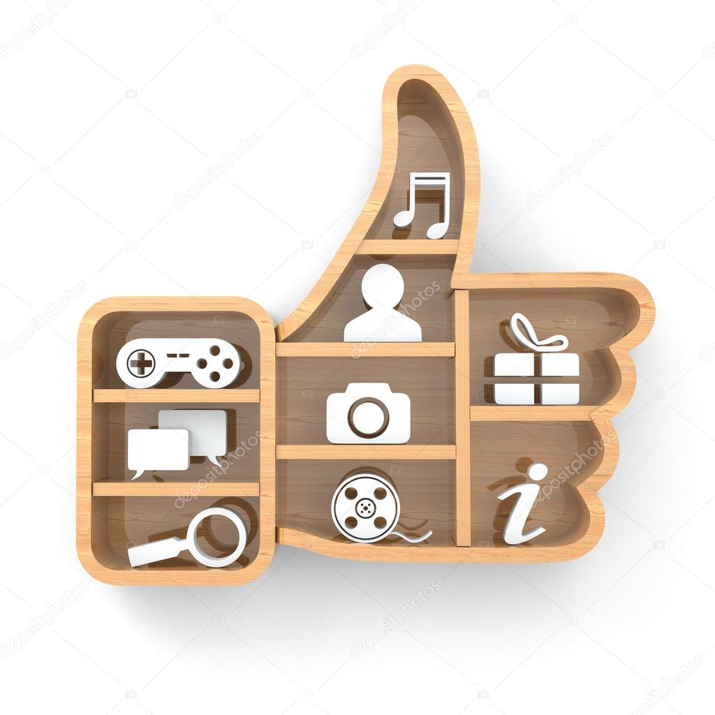 Like. Social media concept. Thumb up and apps icons.