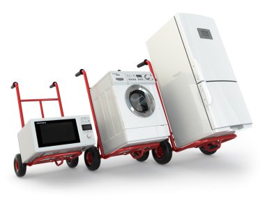 Appliance delivery. Hand truck, fridge, washing machine and micr clipart